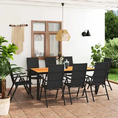 vidaXL Set mobilier de grădină, 9 piese, negru și maro