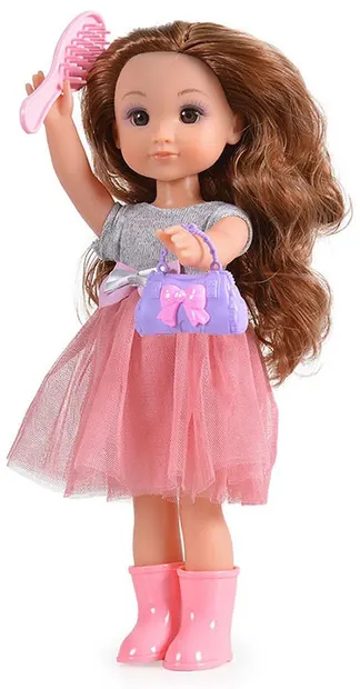 Papusa Moni - Cu rochie cu tul roz si cizme roz, 36 cm