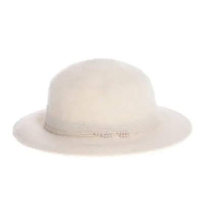 Palarie crem cu bor ingust si decor cu perle delicate