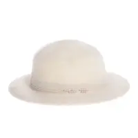 Palarie crem cu bor ingust si decor cu perle delicate