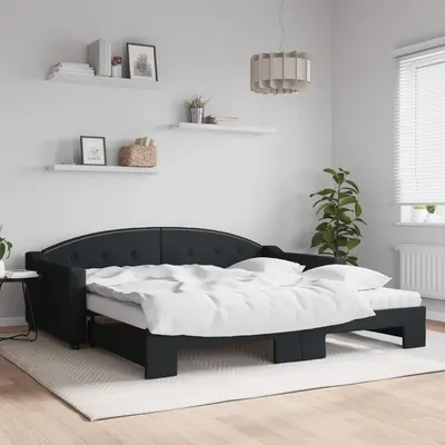 Gossi pat de zi cu extensie si saltele, negru, 100x200 cm, textil