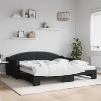 Gossi pat de zi cu extensie si saltele, negru, 100x200 cm, textil
