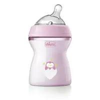 Biberon anticolici, Chicco, Natural Feeling, Plastic, Cu tetina Din silicon moale, Pentru hranire alternativa, Potrivit pentru nou-nascuti si sugari, Fara BPA, 250 ml, 2 luni+, Roz