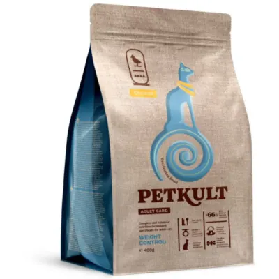 PETKULT Adult Care Weight Control, Pui, hrană uscată pisici, obezitate, 400g