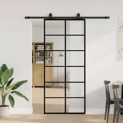 Gossi usa glisanta cu set de feronerie neagra 90x205 cm sticla esg