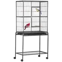 PawHut Colivie pentru Păsări Portabilă cu 4 Mânjitoare și 4 Bățuri Practică 77 x 47 x 163 cm Negru și Gri | Aosom Romania