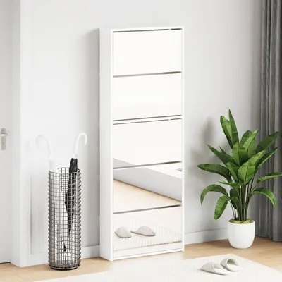vidaXL Pantofar cu oglindă 5 niveluri, alb extralucios, 63x17x169,5 cm