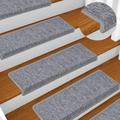 vidaXL Covorașe pentru scări, 15 buc., 65x21x4 cm, gri deschis, cu margini dreptunghiulare