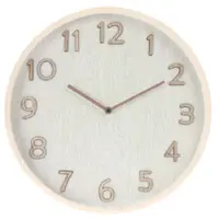 Ceas decorativ de perete, cu aspect de lemn natur și cifre reliefate, 38 cm, design modern