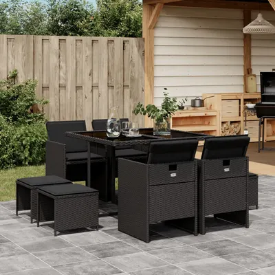 Gossi set mobilier de gradina cu perne, 9 piese, negru, poliratan