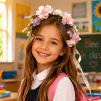 Coroniță pentru păr reglabilă model trandafiri roz pudră