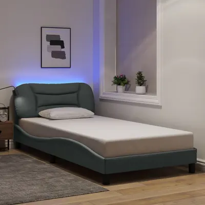 vidaXL Cadru de pat cu LED fără saltea Hvar Gri deschis 100x200 cm Material