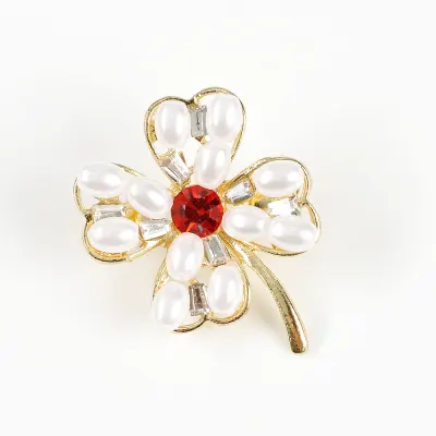 Brosa martisor floare cu pietre albe