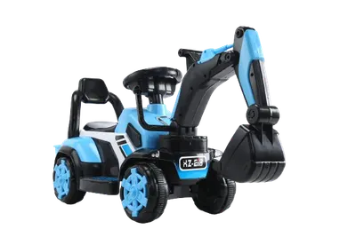 Mini excavator copii, model Kinderauto BJXZ216 cu incarcator manual, standard, culoare albastru