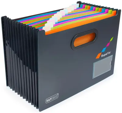 Mapa Rapesco - Supafile, tip acordeon, cu 13 compartimente, neagra