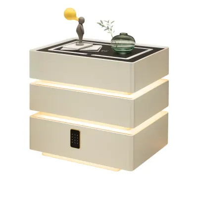 Noptieră inteligentă cu funcții smart și design elegant-iluminare LED ,3 sertare,&icirc;ncărcare wireless 15W,cod lock-WHITE