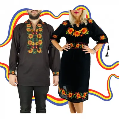 Set Cuplu Traditional 390 Camasa Traditionala si Rochie Traditionala