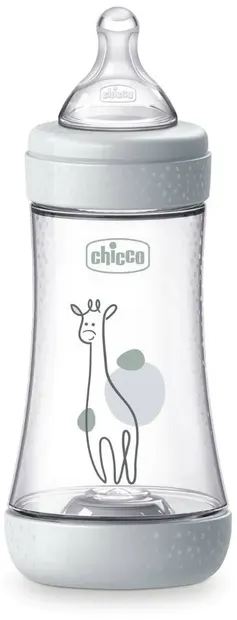Biberon Chicco Perfect 5 - debit mediu, 240 ml, 3+ luni, gri/alb