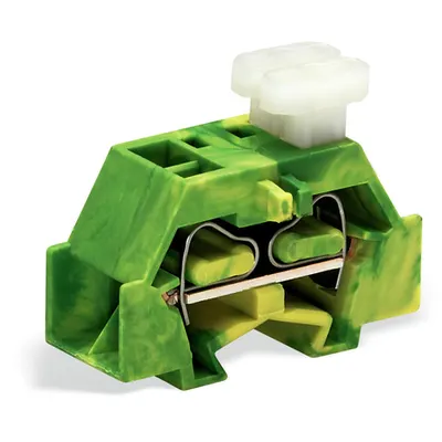 Space-saving, 4-conductor end terminal block; on one side with push-buttons; without protruding snap-in mounting foot; for terminal strips with snap-in mounting feet; 2.5 mm²; CAGE CLAMP®; 2,50 mm²; green-yellow
