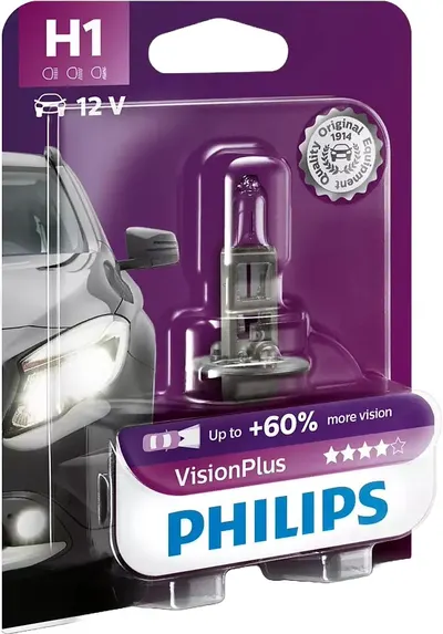 Bec auto Philips - H1, Vision plus +60% more light, 12V, 55W, P14.5s