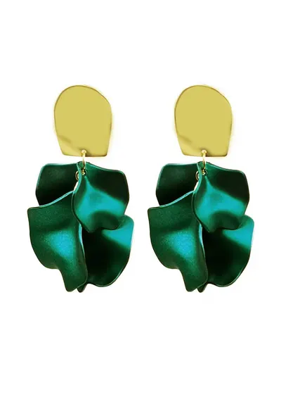 Cercei cu model petale - Verde/Galben