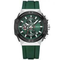 Ceas Bărbați Curren 8462 Verde Smarald, Cronograf Quartz, Curea Silicon Verde, Rezistent la Apă 3ATM