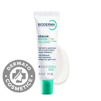 Gel-crema anti-imperfectiuni cu actiune keratolitica si protectie solara pentru ten predispus la acnee Sebium Kerato+ SPF 30, 30ml, Bioderma