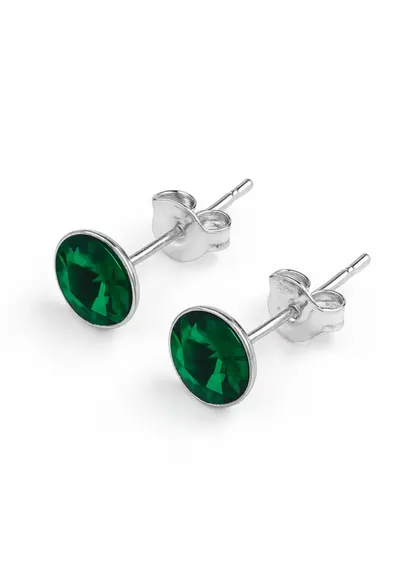 Cercei din Argint 925 cu Cristale Swarovski Verde Inchis - inchidere tip surub - fluturas
