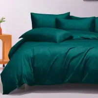 Lenjerie pat dublu, Finet tip Damasc cu Frunze, 6 piese, Verde