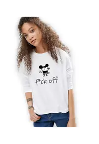 888113368-Bluza dama alba - f*ck off Mickey Mouse