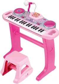 Pian pentru copii cu scaun si microfon WinFun - Rock star set, 37 de clape, roz