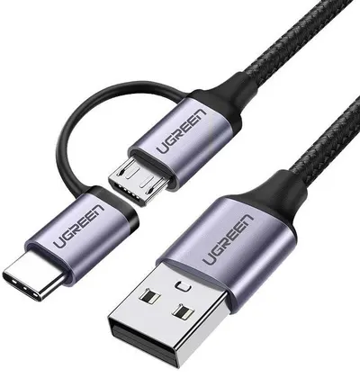 Cablu Ugreen - US177, USB-A/Micro USB/USB-C, 1 m, negru