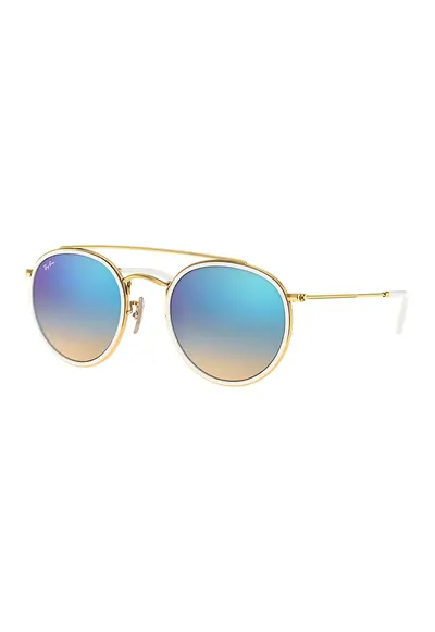 Ochelari de soare rotunzi unisex cu lentile oglinda - Alb/Auriu