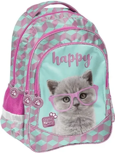 Ghiozdan școlar Paso Studio Pets - Happy, cu 3 compartimente