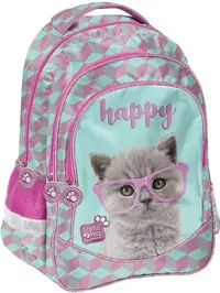 Ghiozdan școlar Paso Studio Pets - Happy, cu 3 compartimente