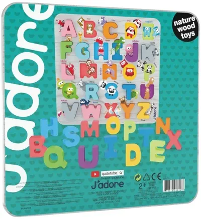 Puzzle din lemn pentru copii J′adore din 26 piese - Litere ABC