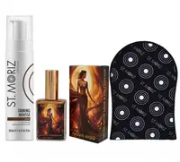 Set premium pentru Autobronzare Profesionala cu Spuma St Moriz x 200 ml, Ulei Stralucitor cu Sidef Auriu NOVA KISS x 50 ml si Manusa