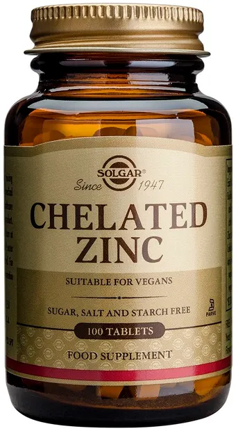 Chelated Zinc, 22 mg, 100 tablete, Solgar