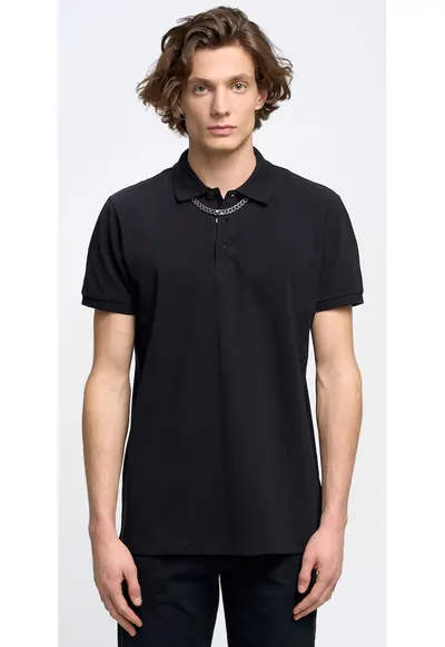 Tricou uni din bumbac cu guler polo Markol