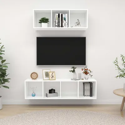 Gossi set de dulapuri tv, 2 piese, alb, lemn prelucrat