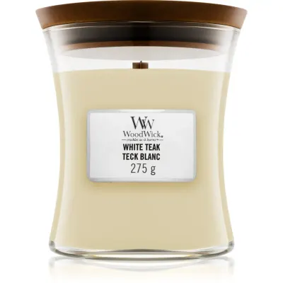 Woodwick White Teak lumânare parfumată cu fitil din lemn 275 g