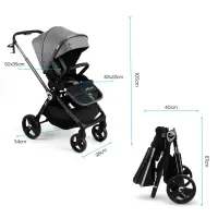 Carucior reversibil 2 in 1 pentru copii Kidnort Isbjorn Black, pliere compacta, spatar si viziera reglabile, roti cu suspensii, pana la 22 kg, Landou inclus