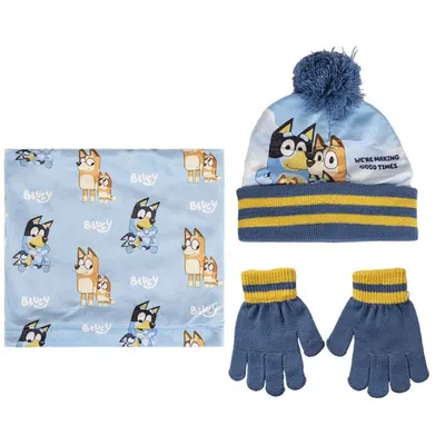 Set pentru copii, cu căciulă, mănuși și guler, personaj Bluey, Cerda