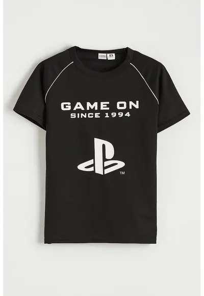 Tricou cu imprimeu PlayStation - Alb optic/Negru antracit