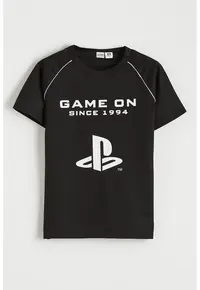 Tricou cu imprimeu PlayStation - Alb optic/Negru antracit