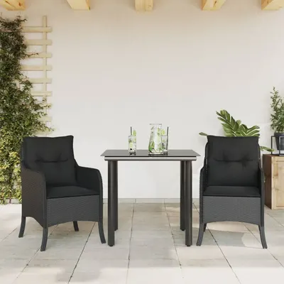 Gossi set mobilier de gradina cu perne, 3 piese, negru, poliratan