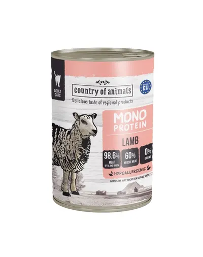 COUNTRY OF ANIMALS hrană umedă monoproteică cu miel pentru pisici 400 g
