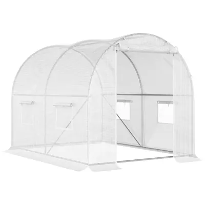 Outsunny Seră Tunel cu 4 Ferestre şi Usă Rulantă cu Fermoar, Seră pentru Plante din Oţel Zincat şi Polietilenă, 3x2x1.9 m, Alb | Aosom Romania