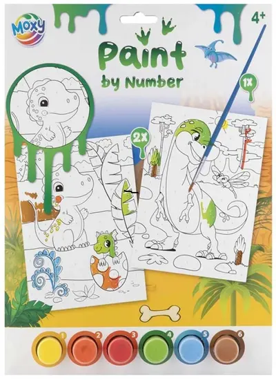 Set creativ pictură după număr Moxy - Dinozaur + 6 vopsele și pensulă