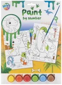 Set creativ pictură după număr Moxy - Dinozaur + 6 vopsele și pensulă